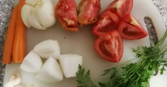 pasta paella stock ingredients-tomato carrod onion parsley garlic
